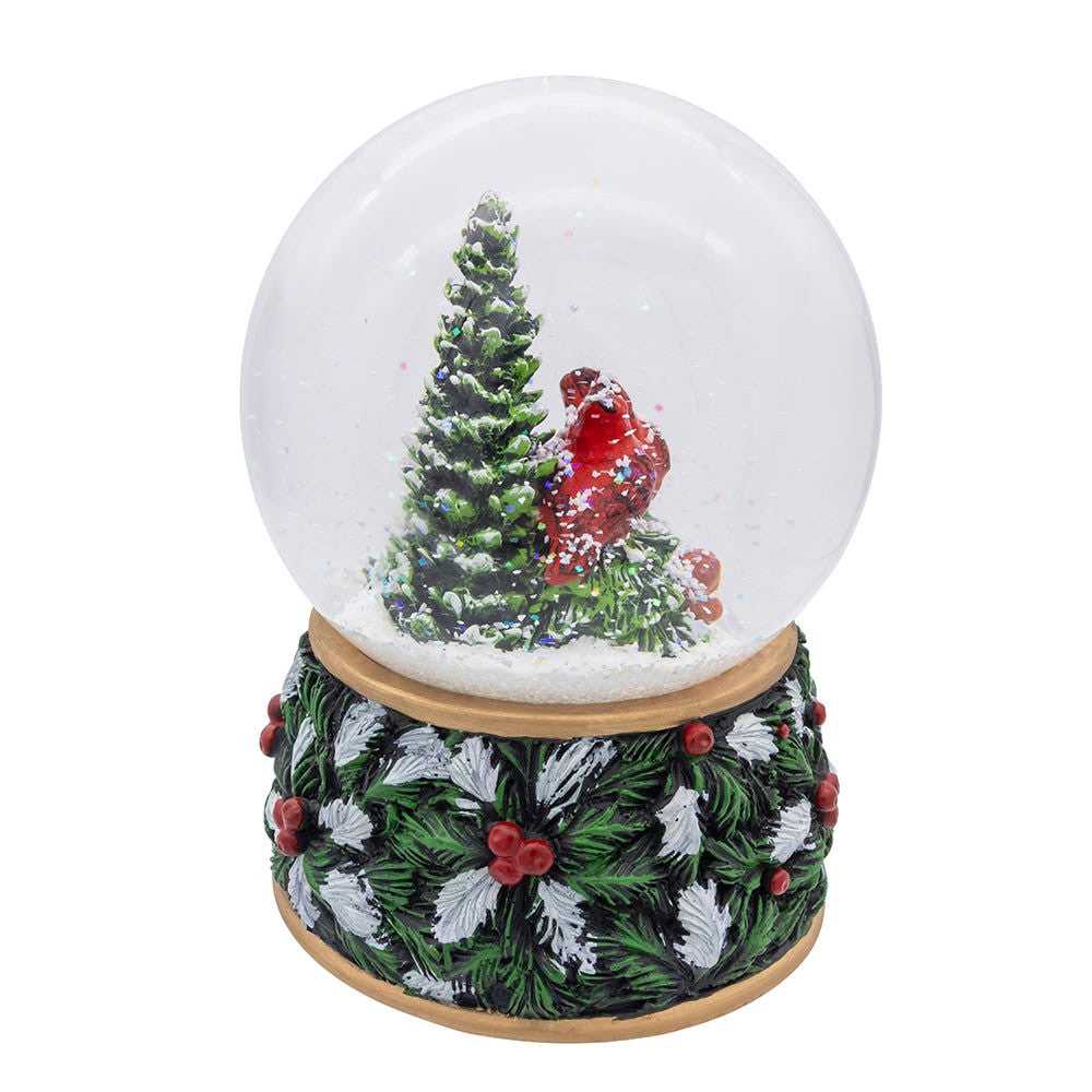 100MM Musical Wind-Up Christmas Tree With Cardinals Water Globe