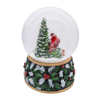 100MM Musical Wind-Up Christmas Tree With Cardinals Water Globe
