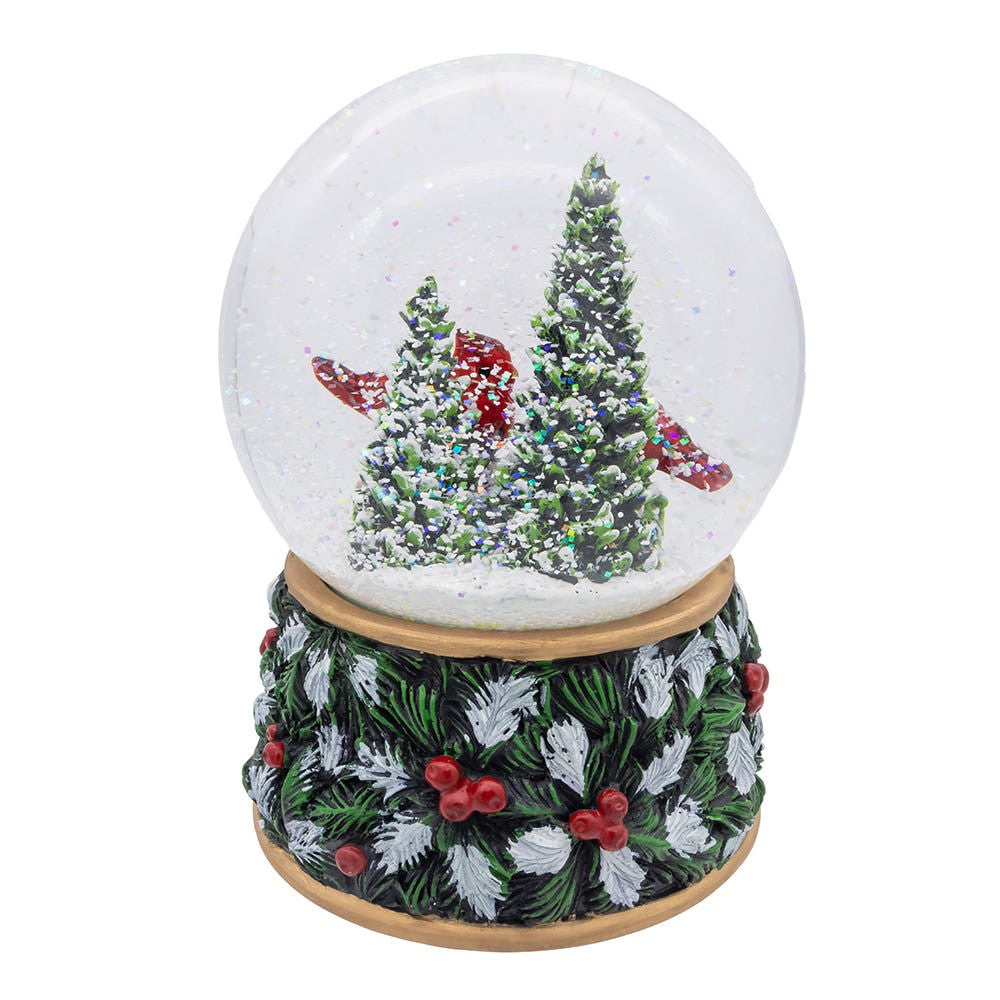 100MM Musical Wind-Up Christmas Tree With Cardinals Water Globe