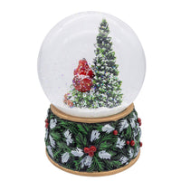 100MM Musical Wind-Up Christmas Tree With Cardinals Water Globe
