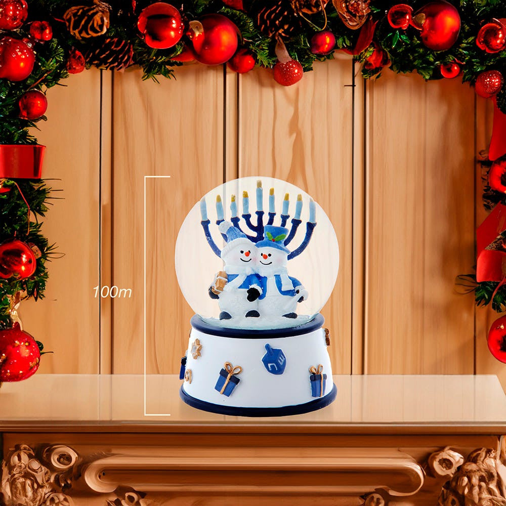 100MM Musical Wind-Up Hanukkah Snowman Water Globe