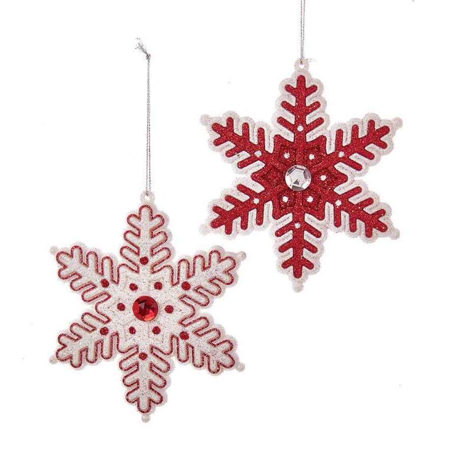 Red and White Glittered Snowflake Ornaments
