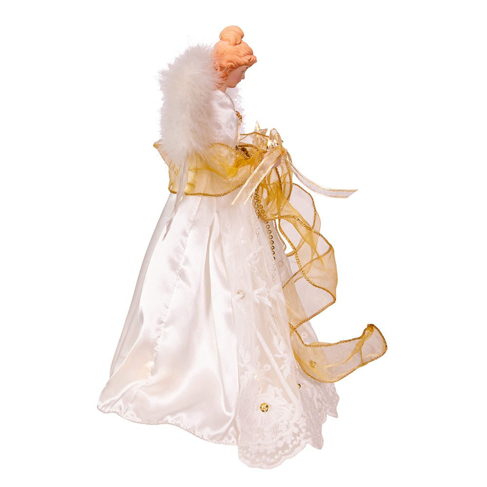 14" Battery-Operated 10-Light Warm White LED Ivory and Gold Angel Treetop