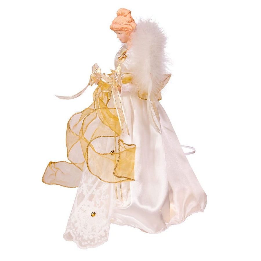 14" Battery-Operated 10-Light Warm White LED Ivory and Gold Angel Treetop