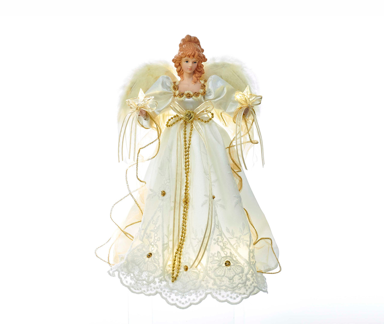 14" Battery-Operated 10-Light Warm White LED Ivory and Gold Angel Treetop