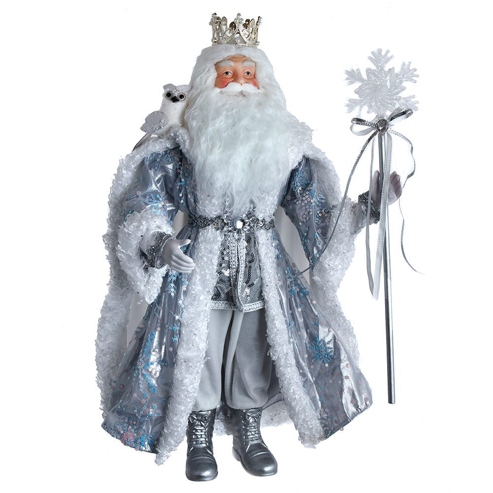 21" Silver, White and Light Blue Standing Santa