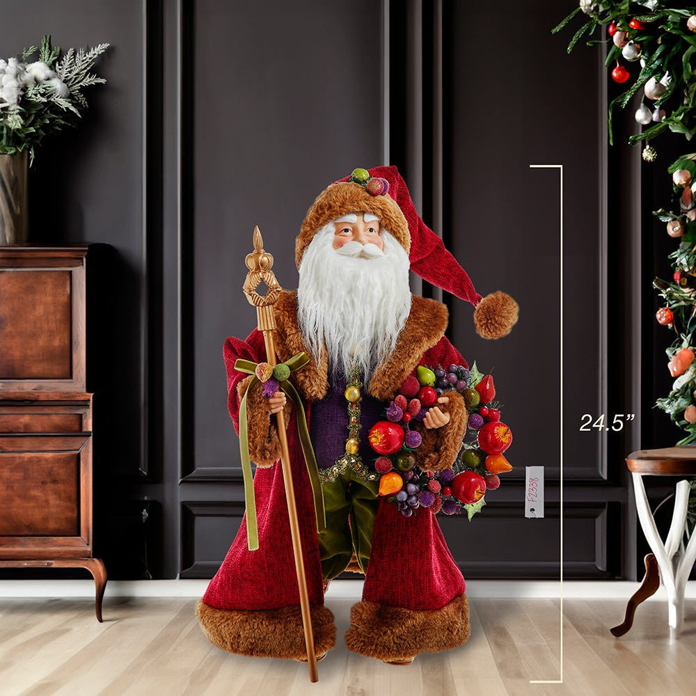 20" Sugar Fruit Santa With Fruit Wreath
