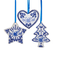 Delft Blue Heart/Christmas Tree/Star Ornaments