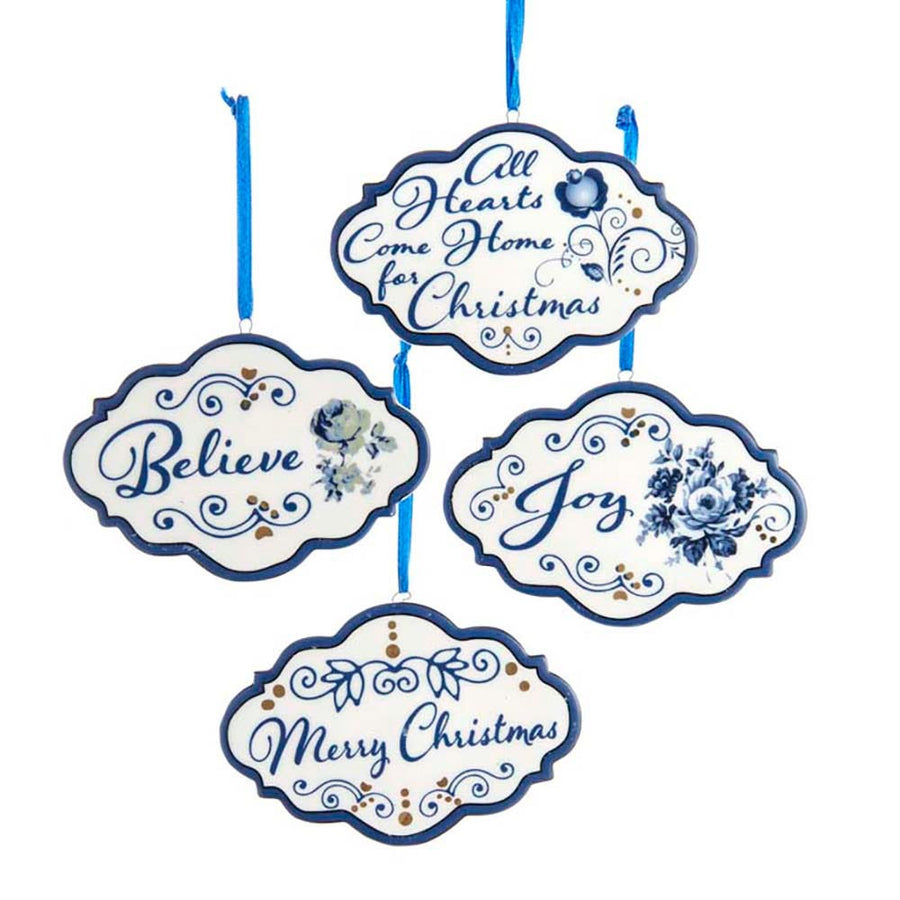 Blue and White Word Ornaments