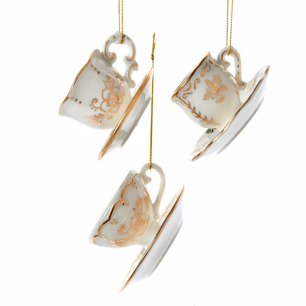 Jeweled White and Gold Teacup Ornaments