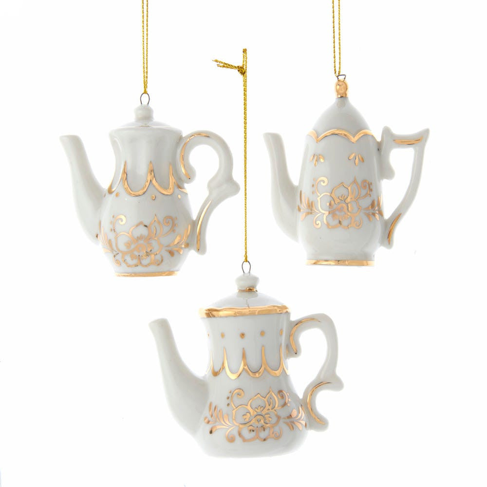 Jeweled White and Gold Teapot Ornaments