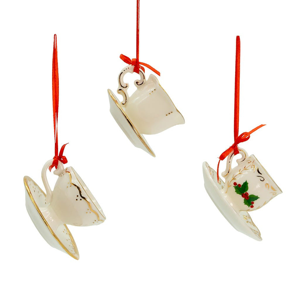 Porcelain Holiday Formal Tea Cup Ornaments