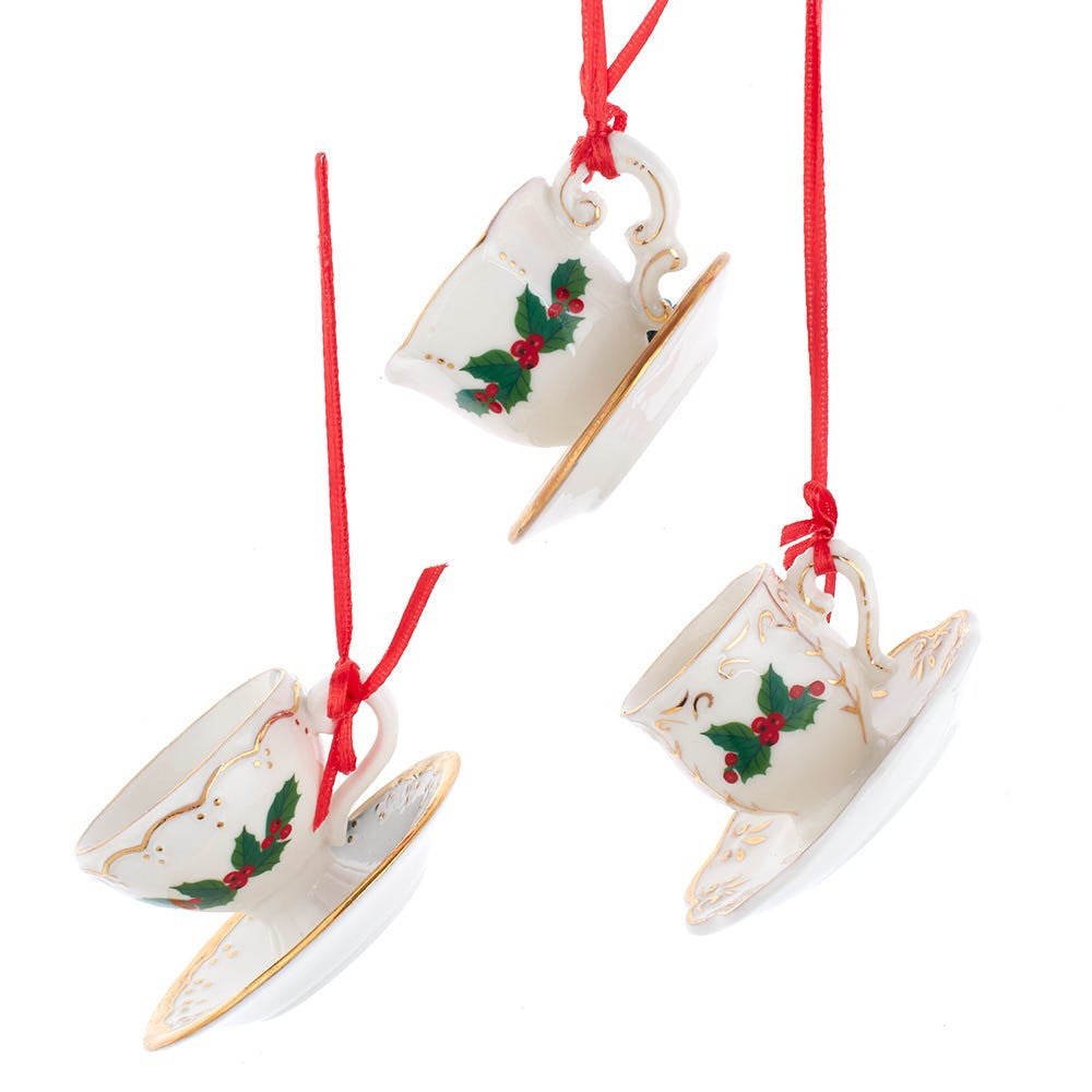 Porcelain Holiday Formal Tea Cup Ornaments