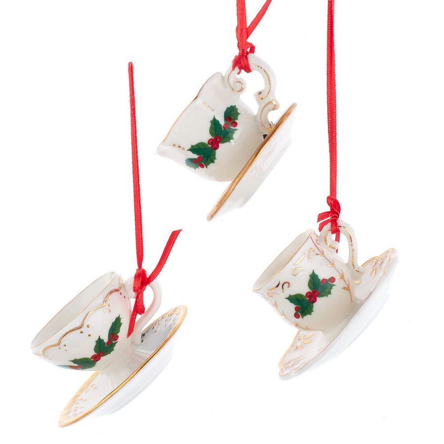 Porcelain Holiday Formal Tea Cup Ornaments