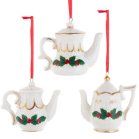 Porcelain Holiday Formal Teapot Ornaments