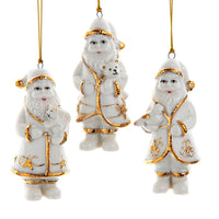 Porcelain Gold & White Santa Ornaments
