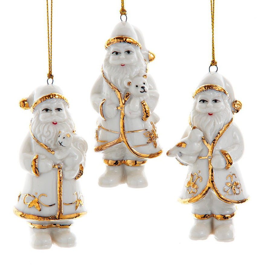Porcelain Gold & White Santa Ornaments