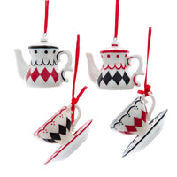 Diamond Pattern Tea Pot & Cup Ornaments