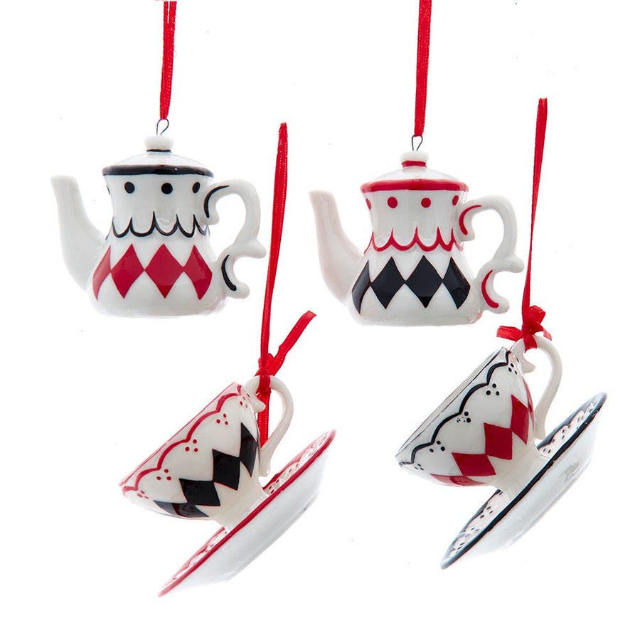 Diamond Pattern Tea Pot & Cup Ornaments
