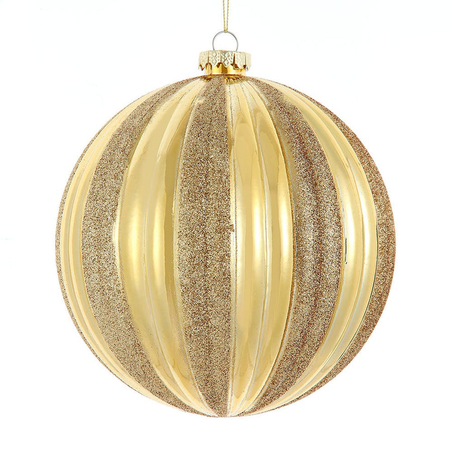 150MM Striped Gold Glittered Ball Ornament