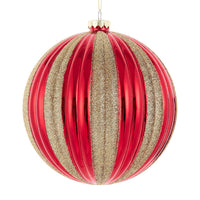 150MM Striped Red With Gold Glittered Ball Ornament