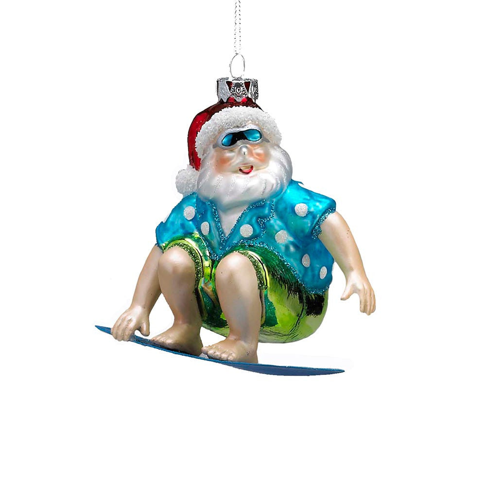 Beach Santa Glass Ornament