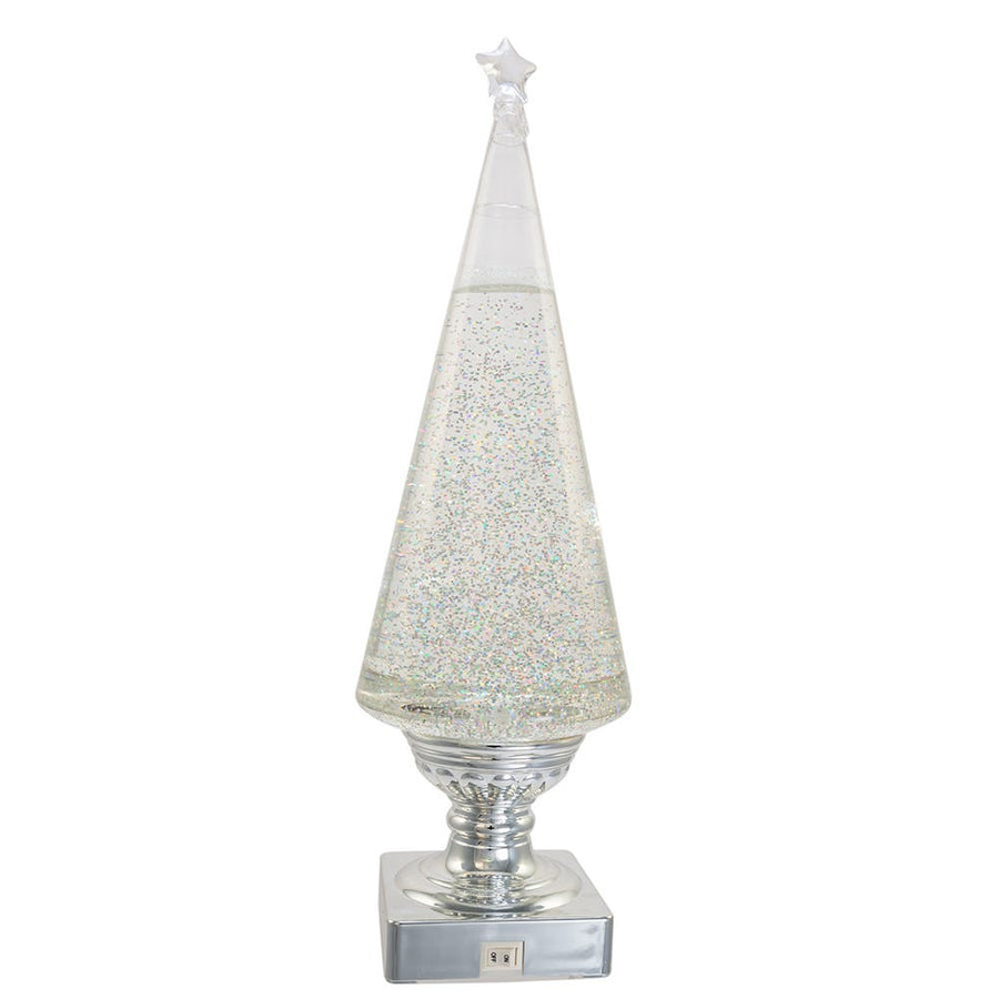 14" Battery Operated Clear and Silver Lava LED Lighted Christmas Tree