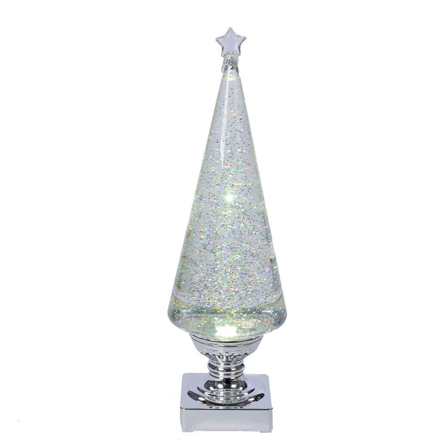14" Battery Operated Clear and Silver Lava LED Lighted Christmas Tree