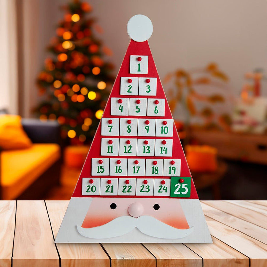 Wooden Triangle Santa Head Advent Calendar
