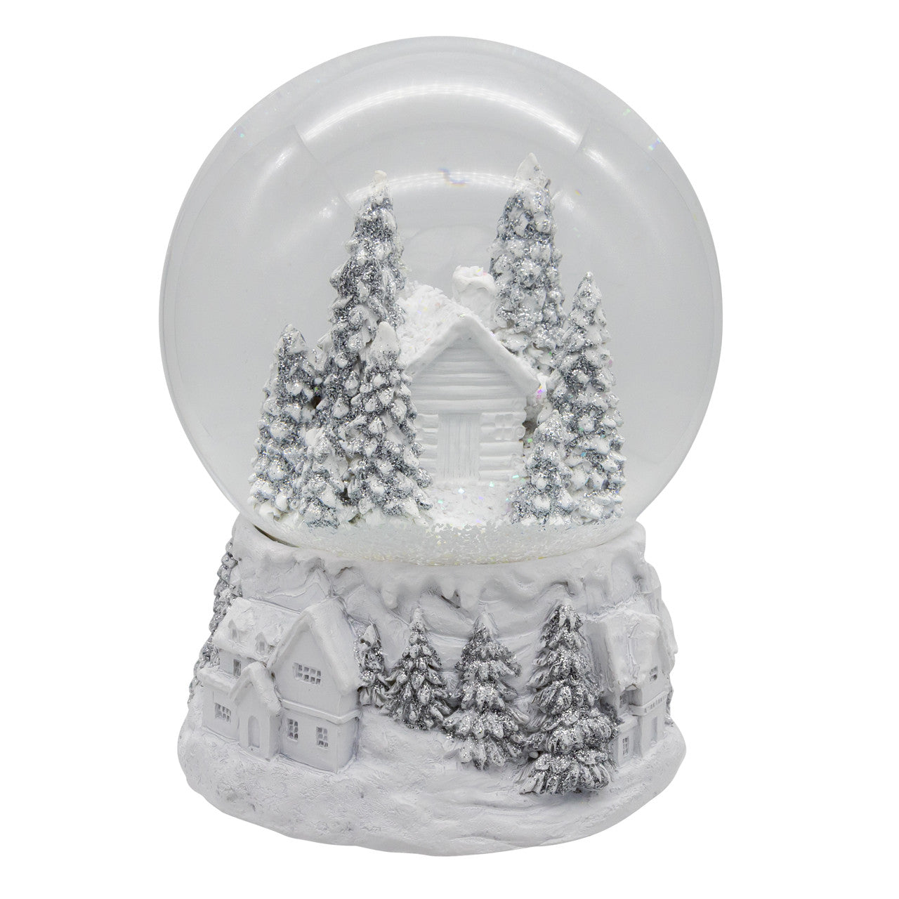 Wind-Up Musical Silver & White Winter Scene Water Globe
