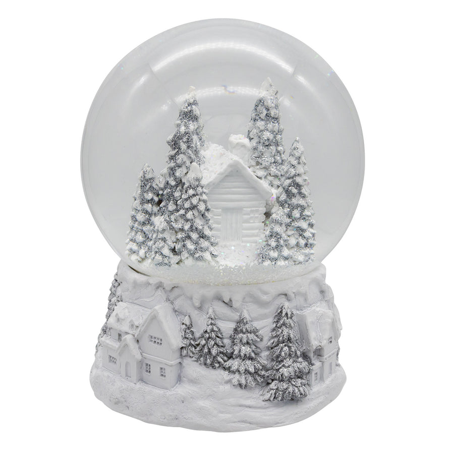 Wind-Up Musical Silver & White Winter Scene Water Globe