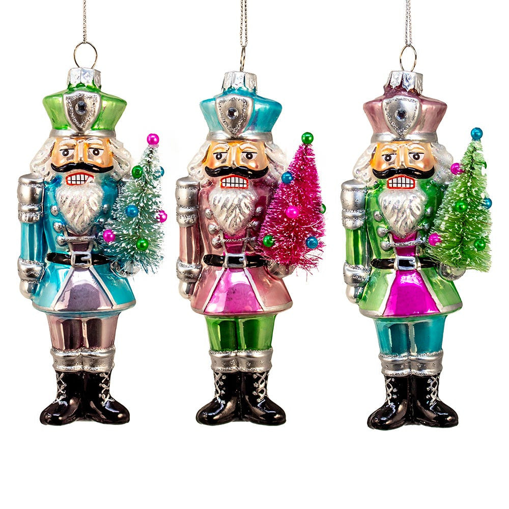 Glass Nutcracker With Sisal Tree Ornaments