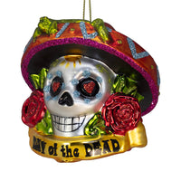 Glass Day Of The Dead Skull With Gecko Ornament