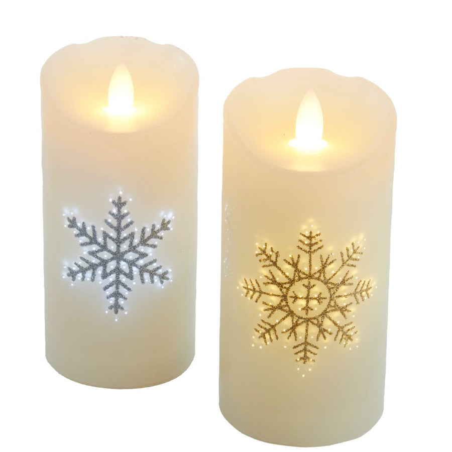 6" Battery Operated Fiber-Optic Snowflake Wax Candles