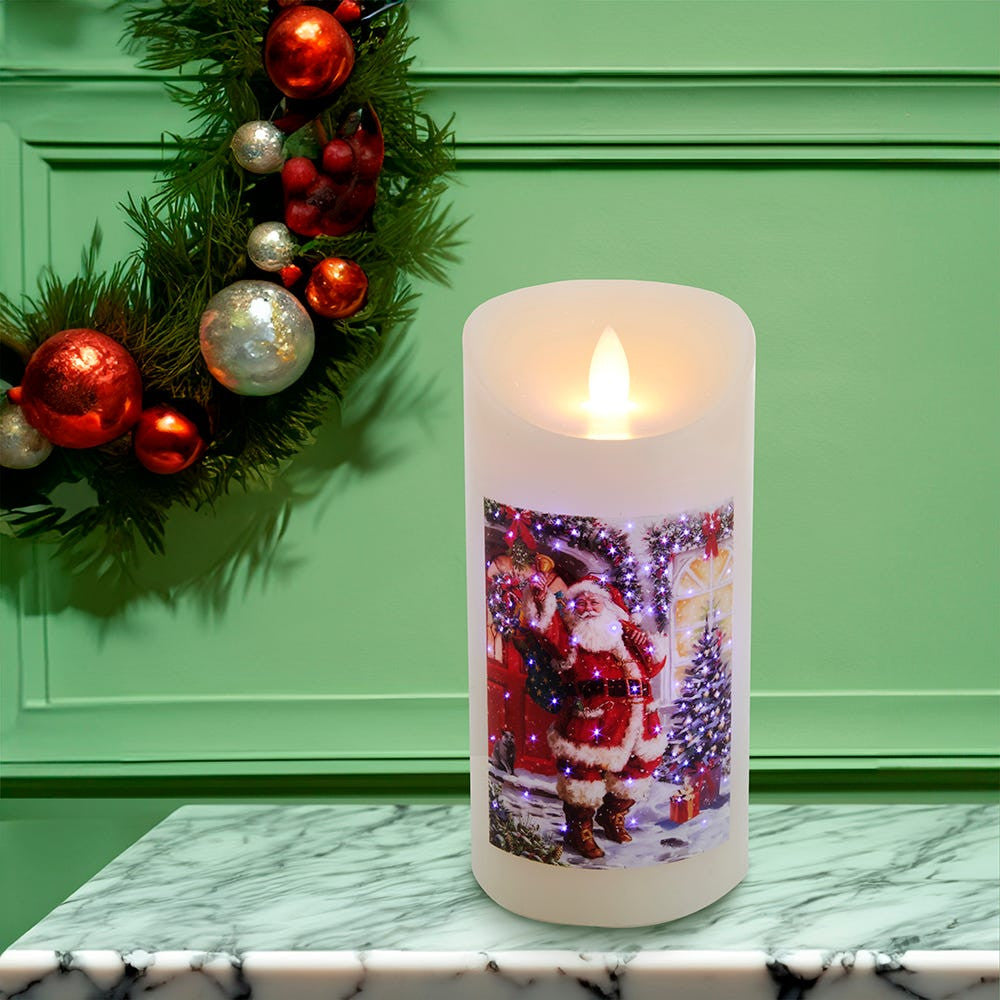 7" Battery Operated Fiber-Optic Santa Wax Candle