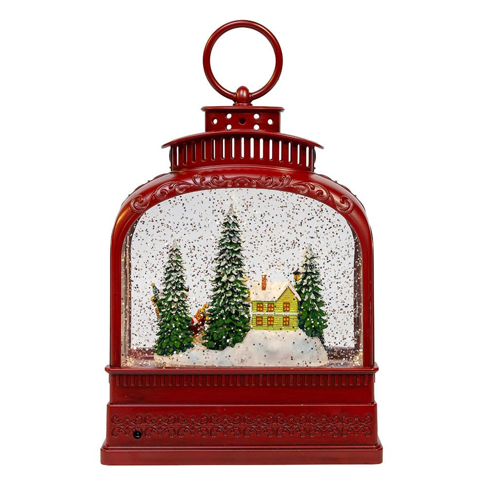 8.5" Battery Operated USB LED Lighted Santa On Sleigh Lantern With Spinning Glitter Water