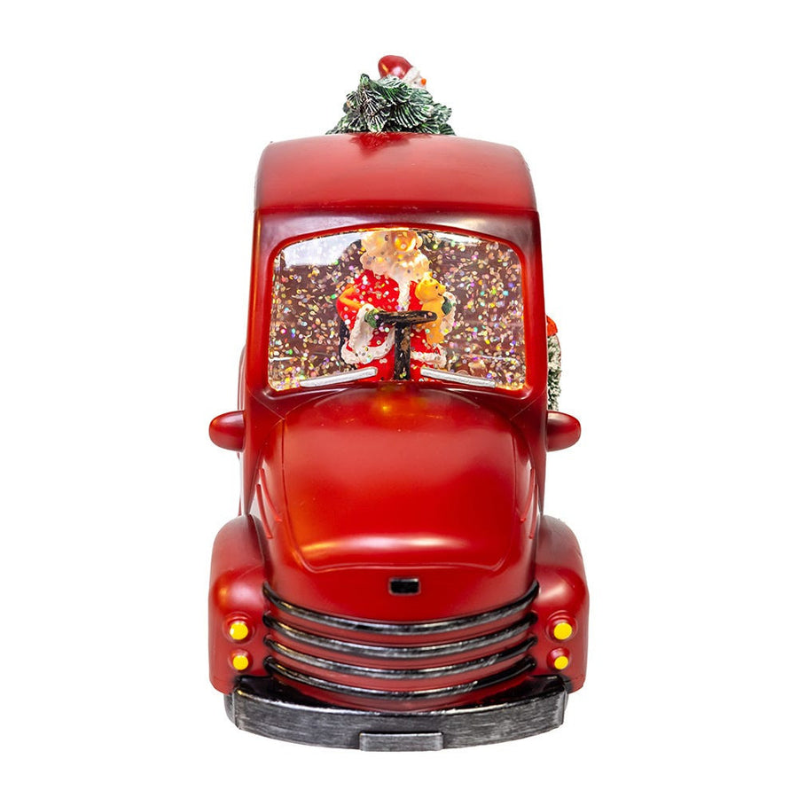 9.5" Battery Operated USB LED Lighted Santa & Christmas Tree In Truck Water Globe
