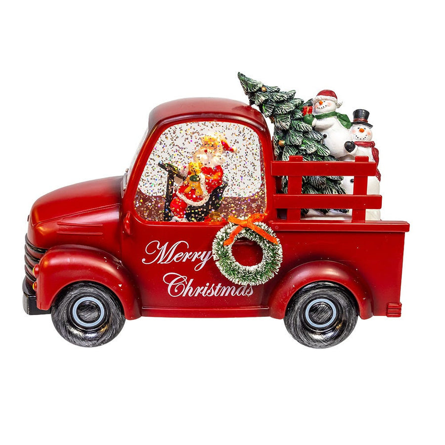 9.5" Battery Operated USB LED Lighted Santa & Christmas Tree In Truck Water Globe