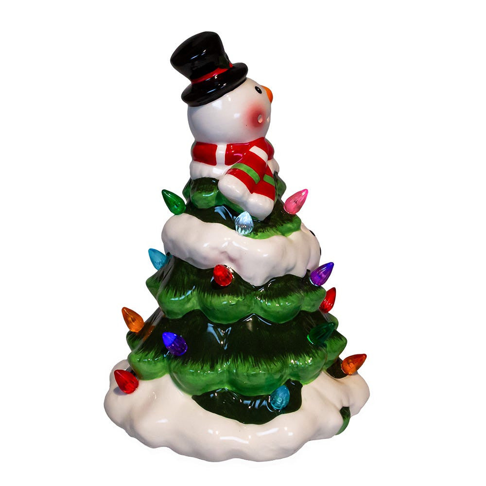 9" Battery Operated Ceramic Light-Up Snowman Tree