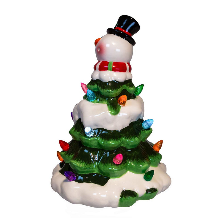 9" Battery Operated Ceramic Light-Up Snowman Tree