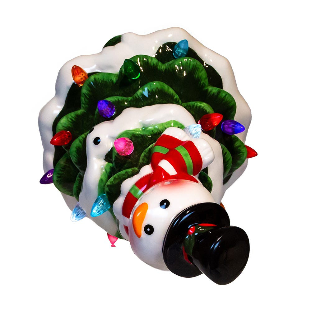9" Battery Operated Ceramic Light-Up Snowman Tree