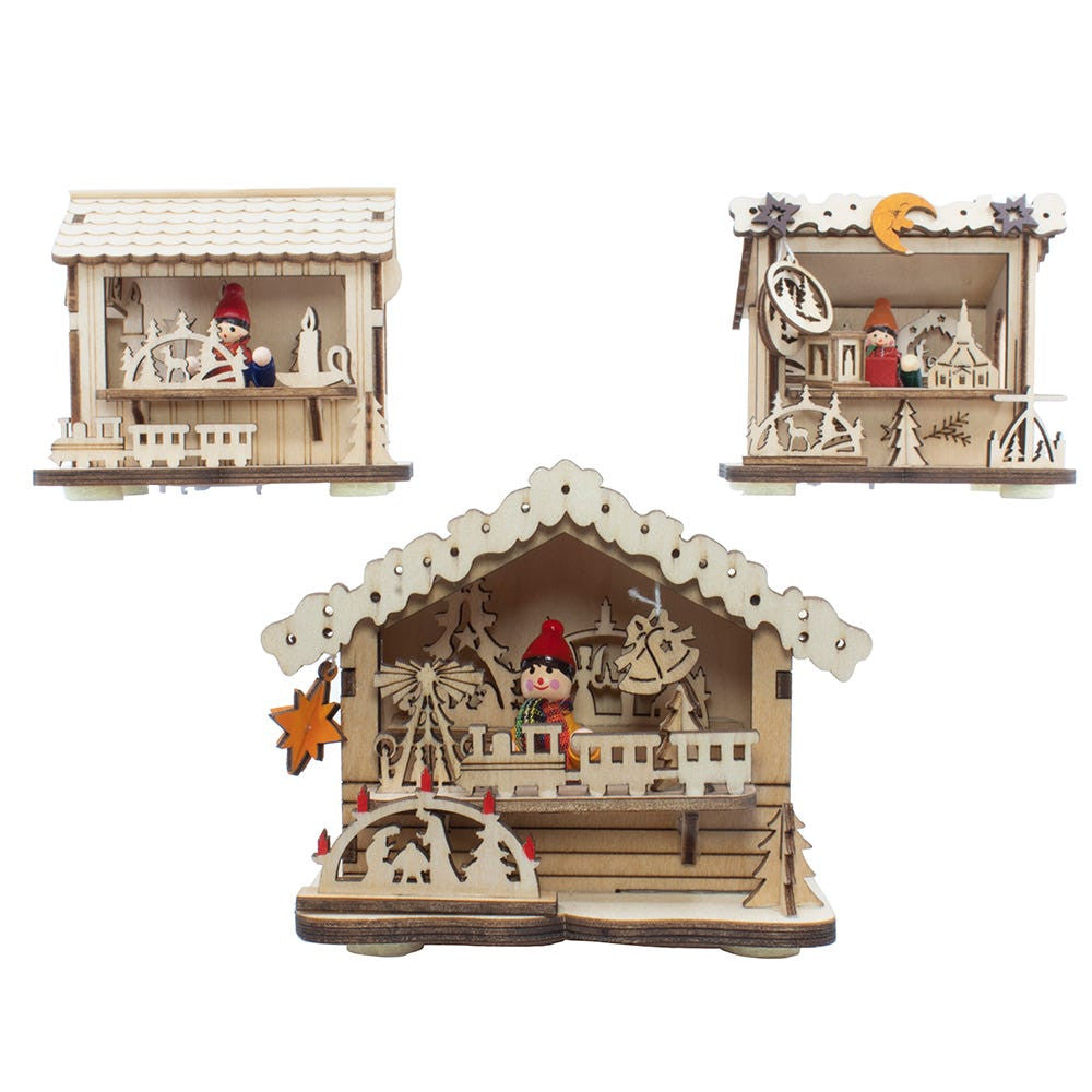 Battery Operated LED Light-Up Wooden House Table Pieces