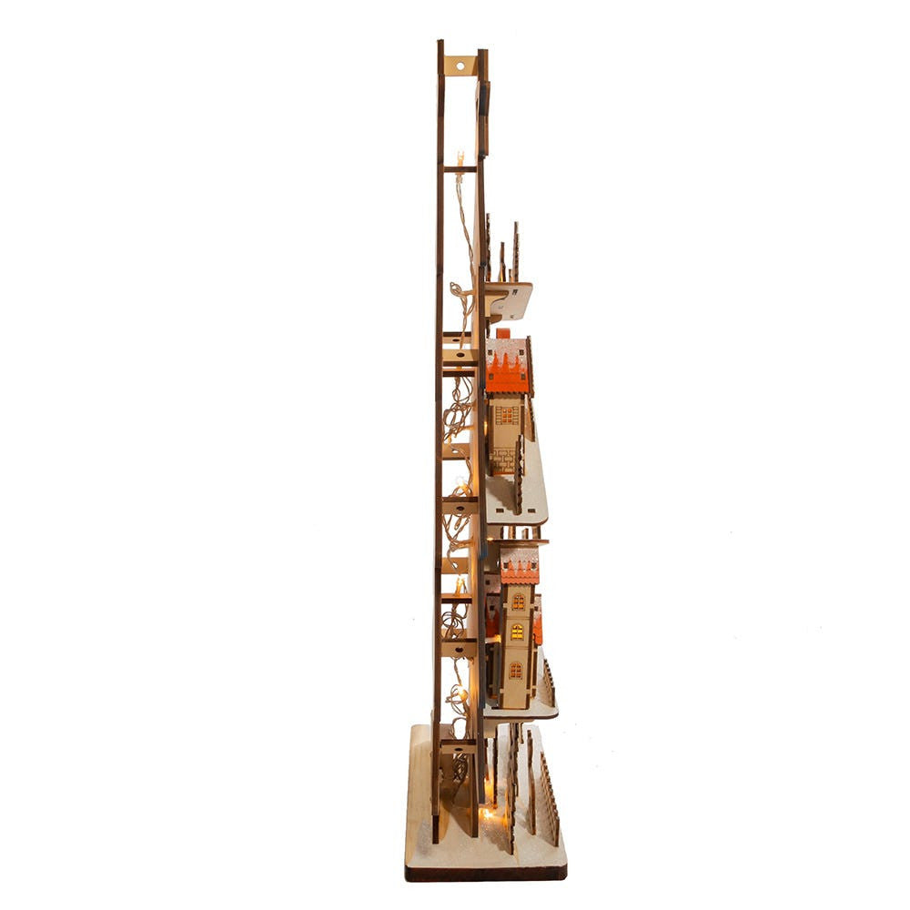 Battery Operated Light-Up LED Wooden Christmas Tree With Village Scene