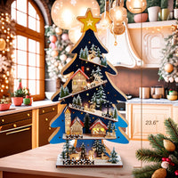 Battery Operated Light-Up LED Wooden Christmas Tree With Village Scene