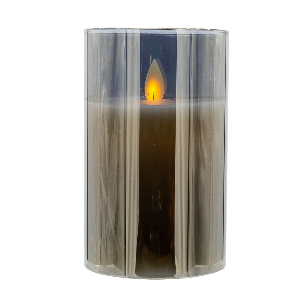 5" Battery Operated Flicker Flame Candle In Grey Glass Jar