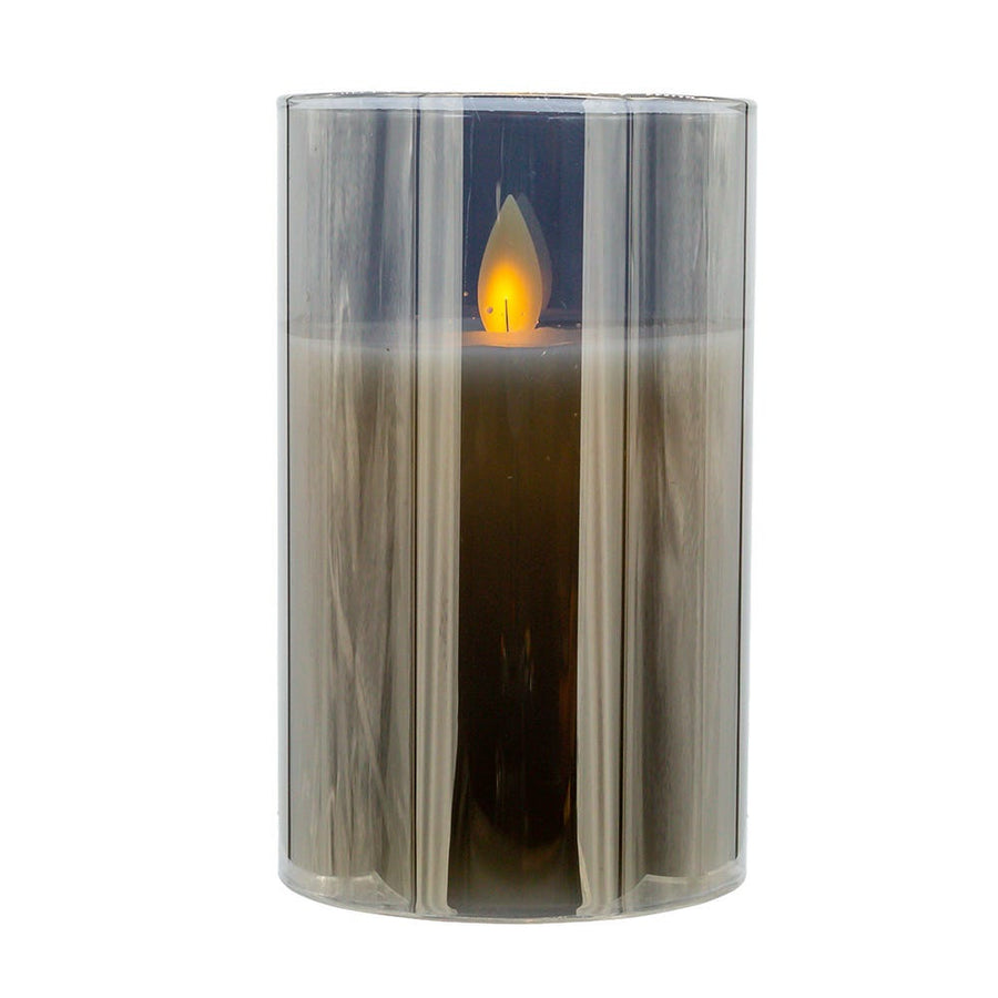 5" Battery Operated Flicker Flame Candle In Grey Glass Jar