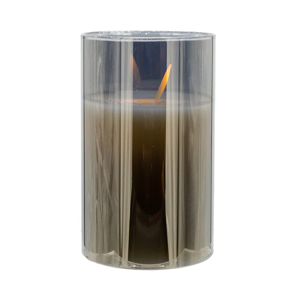 5" Battery Operated Flicker Flame Candle In Grey Glass Jar