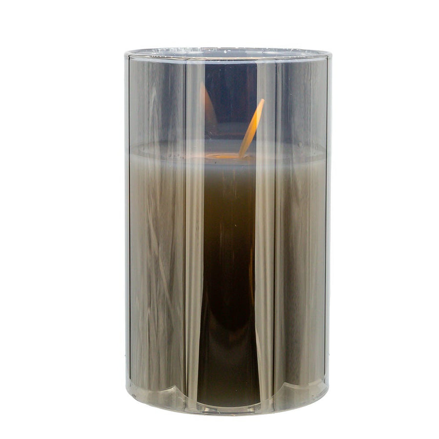 5" Battery Operated Flicker Flame Candle In Grey Glass Jar