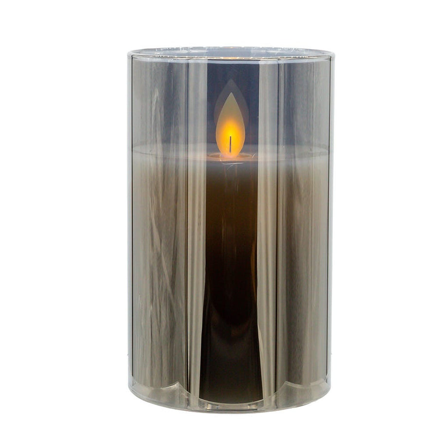 5" Battery Operated Flicker Flame Candle In Grey Glass Jar