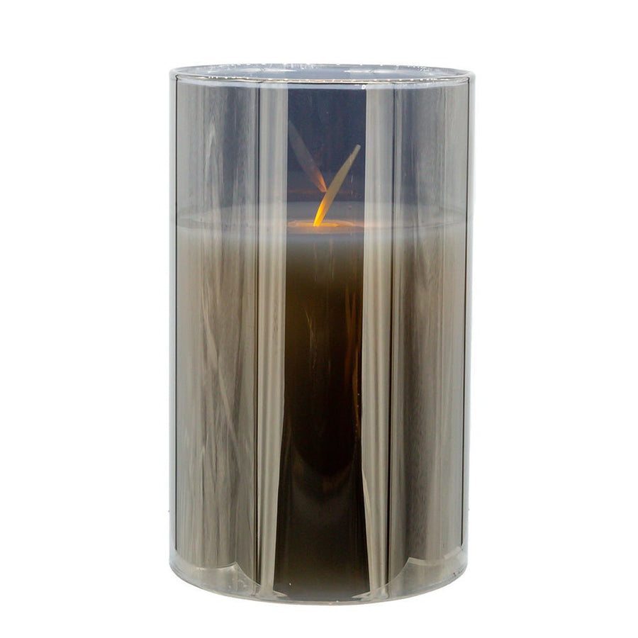 5" Battery Operated Flicker Flame Candle In Grey Glass Jar